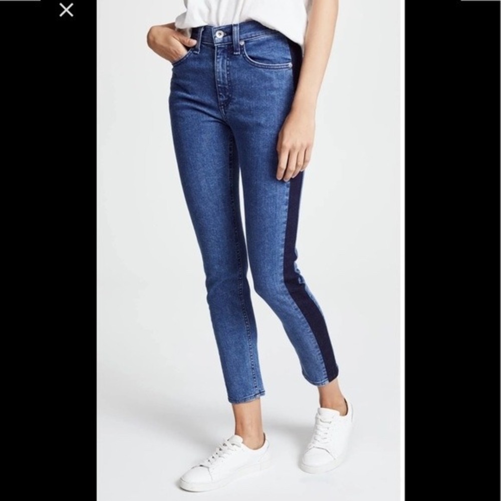 Rag & Bone High Rise Skinny Tuxedo Stripe Jeans Double Indigo W2548K520DBI‎ 25